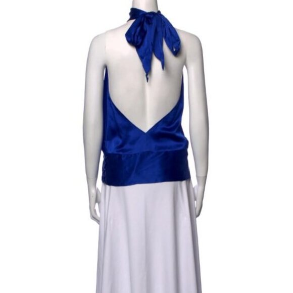 Mason Silk Vibrant Blue Halter Plunge V-Back Top - Picture 3 of 3